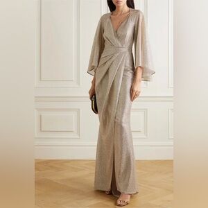 Talbot Runhof New Wrap Effect Metallic Voile Evening Gown Size 34/4 $1,995.00